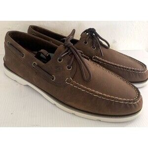 Sperry Top Sider 2 Eye Brown White Sole  Nubuck/ Leather Boat Shoe Men's Sz 9M